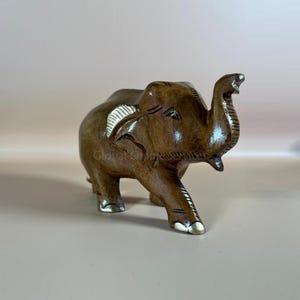 Handmade Wooden Elephant Figurine – Home Decor Ornament – Boho Animal Sculpture – Good Luck Gift Idea UK