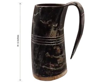 Drinking Horn Mugs, Medieval style made handcrafted large horn beer mug