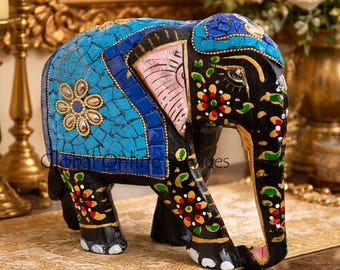 Handcrafted Wooden Elephant Ornament – Decorative Indian Figurine – Boho Home Decor UK
