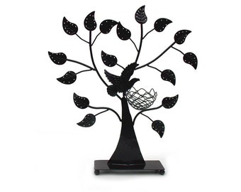 Black Powder Coated Iron Metal Nest Bird Jewellery Tree Stand