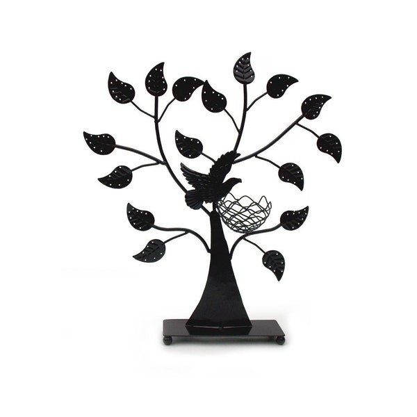 Black Powder Coated Iron Metal Nest Bird Jewellery Tree Stand