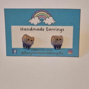 Handmade Non-Binary Pride Cat Stud Earrings