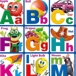 Colorful ABCD Alphabet and English words, Shapes and Objects