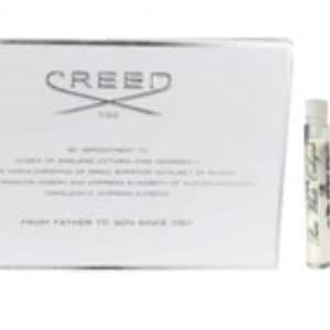 May include: A rectangular white Creed product box featuring the brand logo and historical text, accompanied by a small, clear glass sample vial of perfume with a white cap. The text on the box includes the Creed logo and From Father to Son Since 1760.