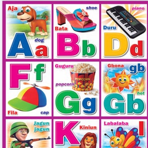 ABD Yoruba Alphabet con numeri per bambini in età prescolare e nuovi studenti di lingue
