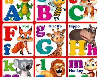 Animal Alphabet Poster. A to Z different Animals in beautiful colors