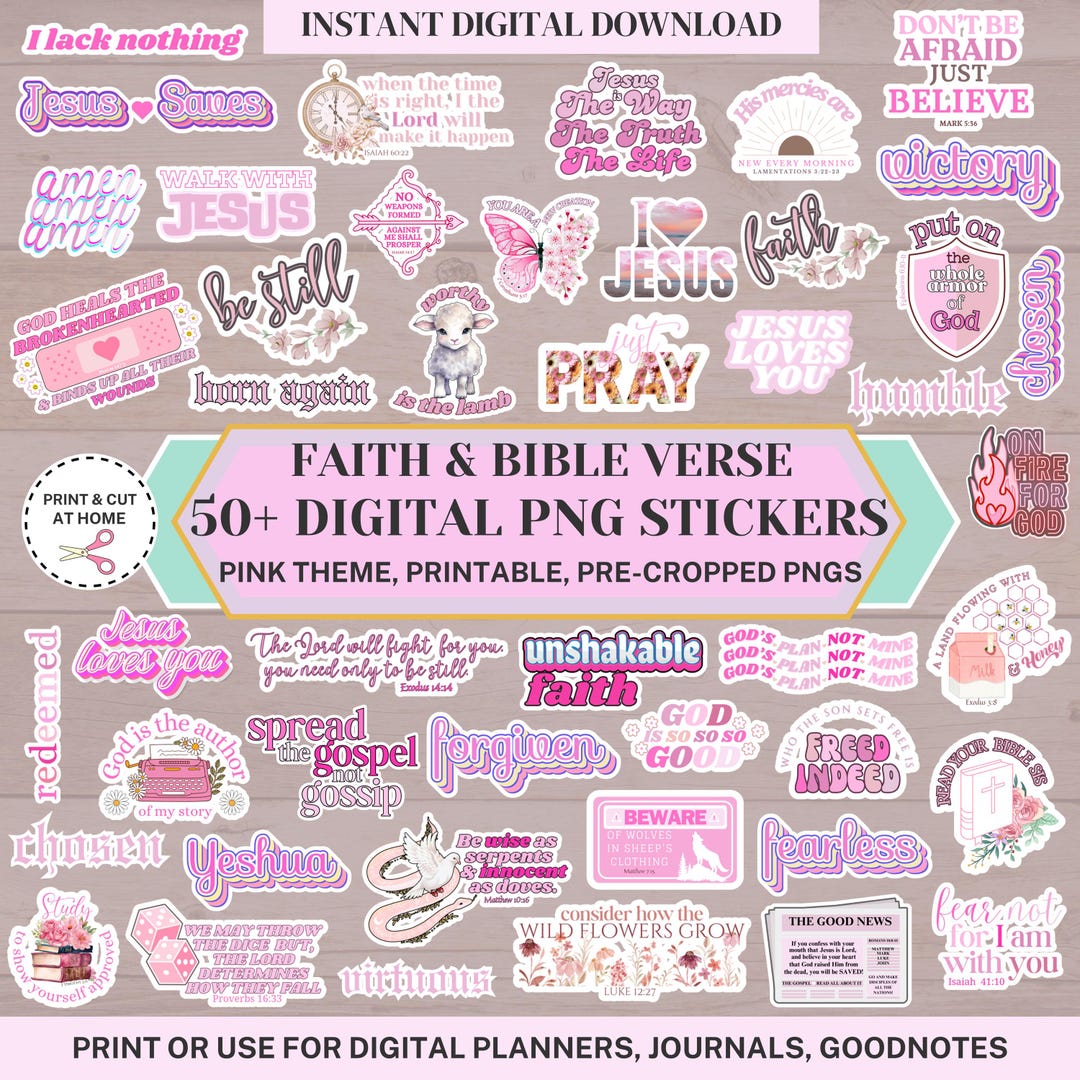 Faith Bible Verse Stickers: Pink Christian Clipart (digital Download ...