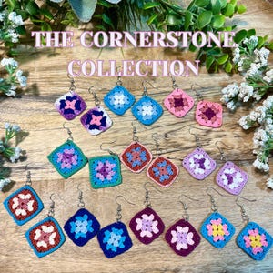 Crochet Granny Square Earrings: Handmade Cotton Lace Jewelry