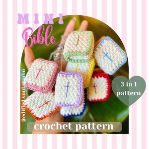 Mini modèle de porte-clés Bible au crochet, coeur et croix, 3 en 1 (Modèle PDF)
