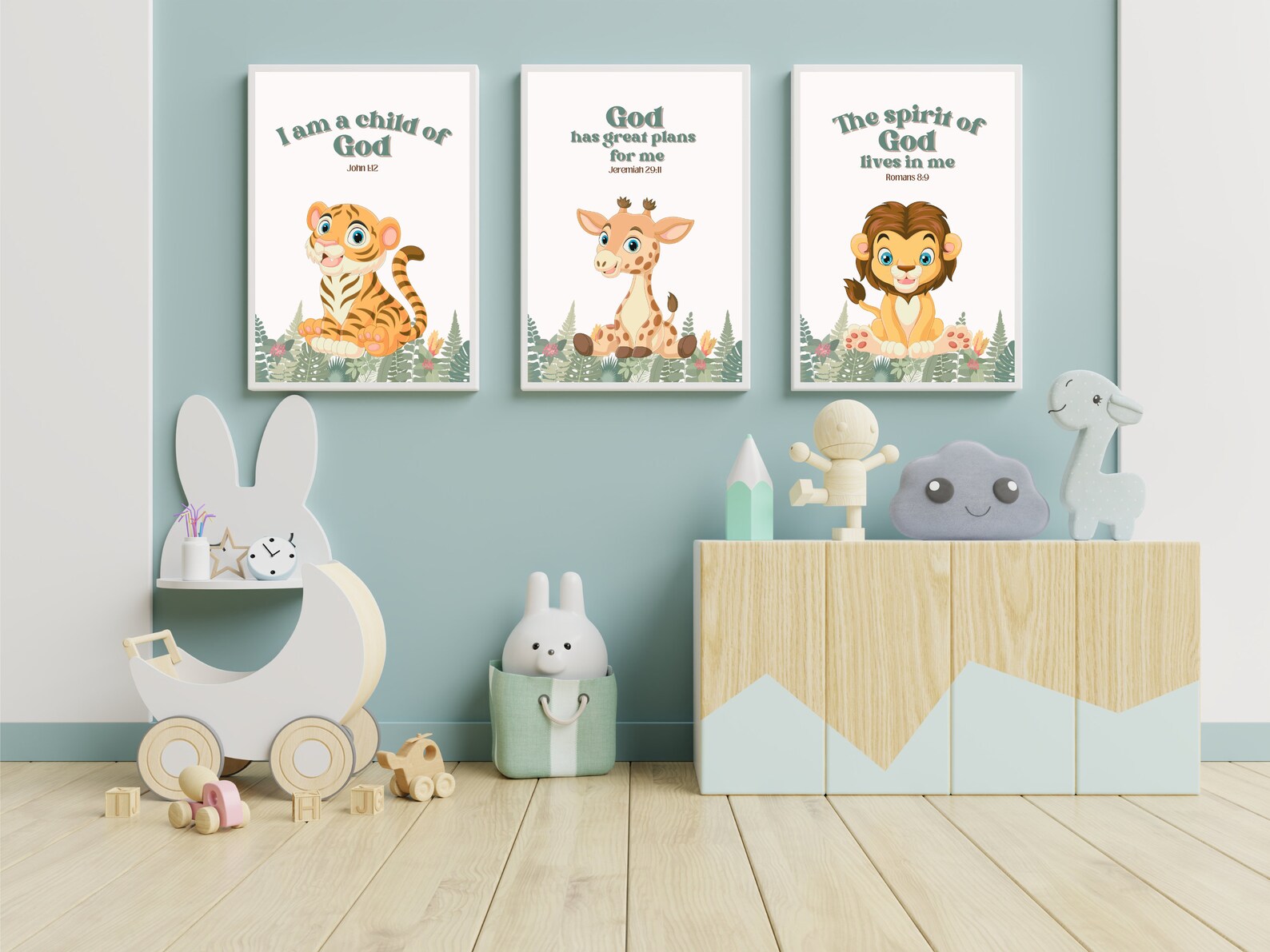 Safari Animal Nursery Prints: Christian Bible Verse Art (set of 3 ...
