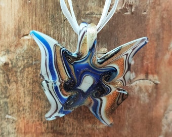 FCZDQ Butterfly Murano Glass Cremation Necklace - Stainless Steel Memorial Keepsake Urn Pendant - View #2
