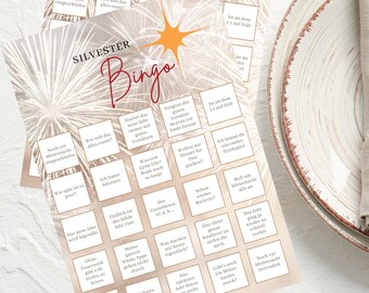 New Year's Bingo PDF for download - New Year's game, New Year's game, family game, party game, bingo template for printing