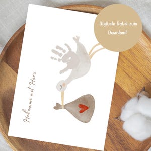 Handabdruck-Poster „Storch“ digital – Personalisierbares DIY-Geschenk für Hebammen & zur Geburt, Geburtskarte DIY oder als Babyerinnerung