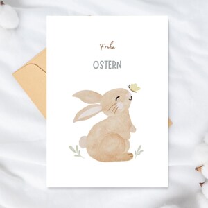 Frohe Ostern – Niedliche Osterkarte A6 mit handillustriertem Osterhasen, Grußkarte zu Ostern für Freunde und Kinder, süßer Ostergruß