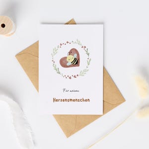 Postkarte Für meinen Herzensmenschen Bär Biene A6, ideal zum Valentinstag, Liebeserklärung Karte, kleines Geschenk zum Hochzeitstag