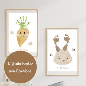 Poster Set zu Ostern zum Download: Hasen- u. Karotten-Poster – Hand- Fußabdruck DIY | Personalisierte Osterdeko für Kinderzimmer & Familie