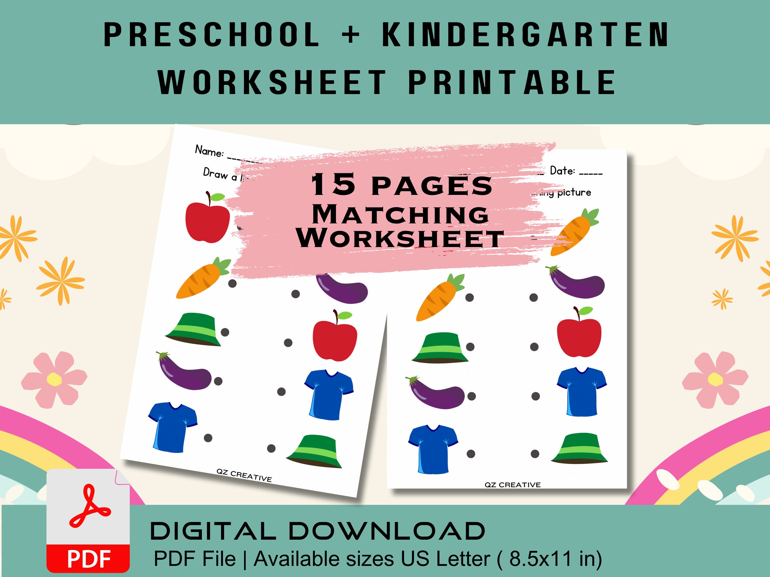 15 Printable Matching Worksheets, Match the Picture, Kindergarten ...