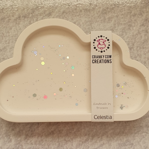 Celestia Holographic Sparkly Jesmonite Cloud Trinket Dish | Trinket Tray | Jewellery Dish | Gifts for her | Homeware Gifts | Valentines Gift