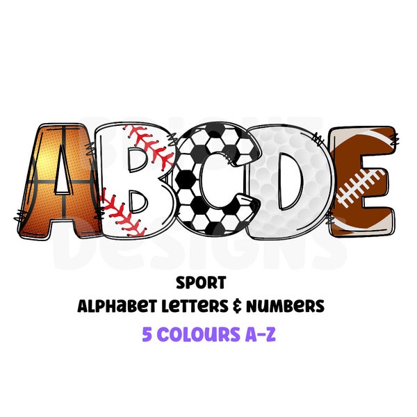 Sport clipart letters 300dpi transparent png. 5 styles of alphabet letters A-Z. Uppercase letters