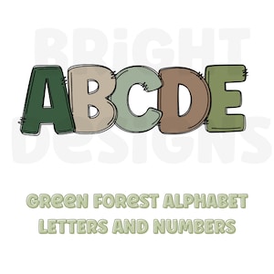 Alfabeto de bosque verde png clipart letras 300dpi png transparente. 5 estilos de letras del alfabeto A-Z. Letras mayúsculas.