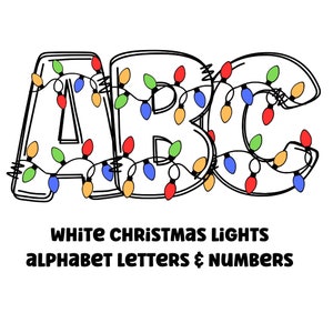 Luces navideñas blancas clipart letras 300dpi png transparente. 1 juego de letras del alfabeto A-Z. Letras mayúsculas y números