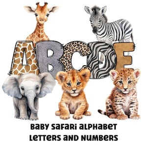 Bebê safari alfabeto png clipart letras 300dpi png transparente. 5 estilos de letras do alfabeto A-Z. Letras maiúsculas e números.Clipart bônus