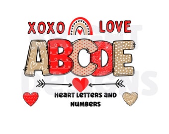 Hart clipart letters 300 dpi transparante png. 5 stijlen alfabetletters van A-Z. Hoofdletters. Bonus-png's. Liefdesbrieven voor Valentijnsdag