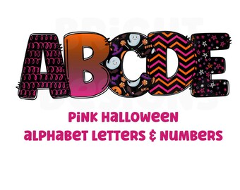 Dark Pink halloween clipart letters 300dpi transparent png. 5 styles. Halloween alphabet letters.