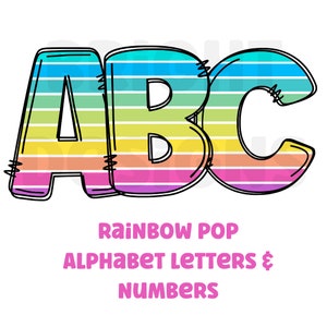 Rainbow pop alphabet png clipart letters 300dpi transparent png. 1 set of alphabet letters A-Z. Uppercase letters and numbers