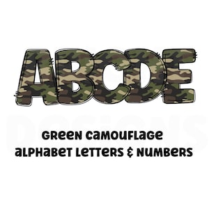 Lettres de l'alphabet camouflage vert - PNG transparents de lettres majuscules A-Z et de chiffres dans la conception de camouflage à 300DPI