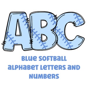 Softball blue alphabet png 300dpi transparent png. 5 styles of alphabet letters A-Z. Uppercase letters