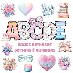 Boeken clipart Alfabetletters 300dpi transparante png. 5 stijlen van alfabetletters A-Z. Hoofdletters. Bonusclipart
