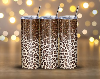 Leopard Tumbler PNG, 20oz Skinny Tumbler Sublimation Design , Animal Print, Leopard Tumbler Glitter, Cheetah, Commercial Use