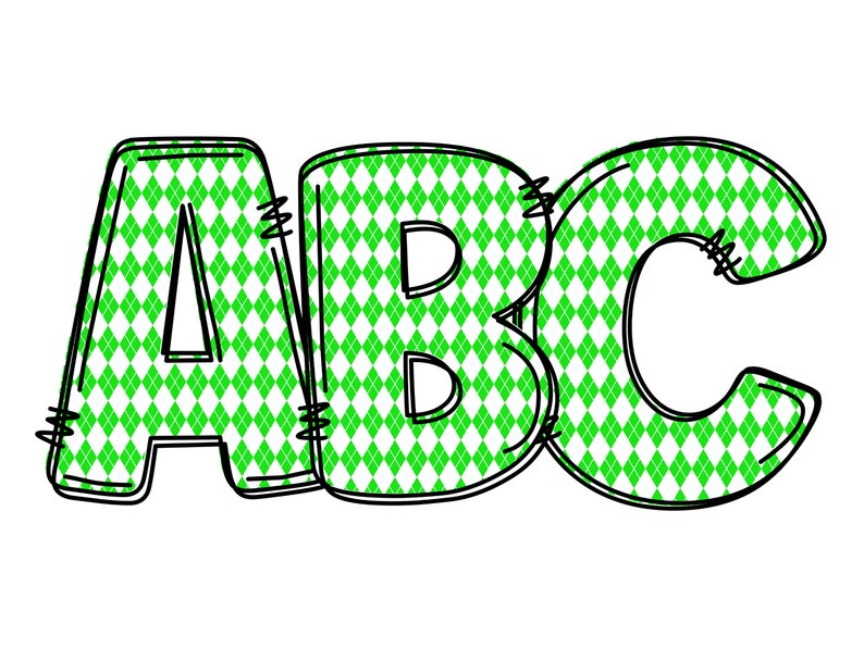 Puede incluir: ABC en un patr&oacute;n de diamantes verde y blanco con contornos negros.