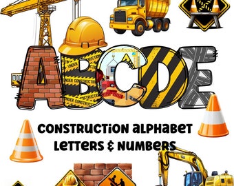 Construction clipart letters 300dpi transparent png. 5 styles of alphabet letters A-Z. Uppercase letters and numbers