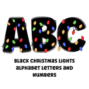 Lettres clipart lumières de Noël 300 dpi png transparent. 1 jeu de lettres de l&#39;alphabet A-Z. Lettres majuscules et chiffres