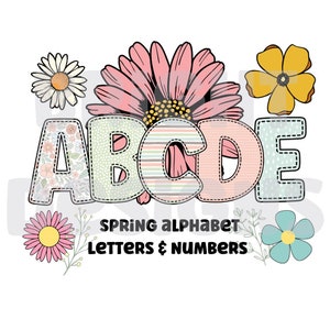 Letras de imágenes prediseñadas de primavera 300 ppp png transparente. 5 estilos de letras del alfabeto A-Z. Letras mayúsculas y números