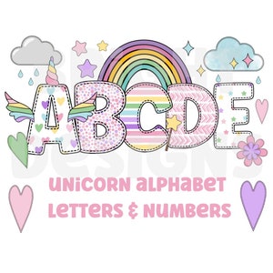 Unicorn alphabet  clipart letters 300dpi transparent png. 5 styles of alphabet letters A-Z. Uppercase letters. Princess font