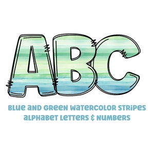 Alfabeto aquarela azul e verde png clipart letras 300dpi png transparente. 1 conjunto de letras do alfabeto A-Z. Letras maiúsculas e números