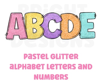 Pastel glitter alphabet png clipart letters 300dpi transparent png. 5 styles of alphabet letters A-Z. Uppercase letters