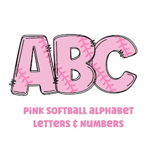 Softball pink alphabet png 300dpi transparent png. 5 styles of alphabet letters A-Z. Uppercase letters