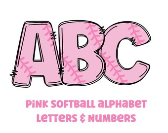 Softball pink alphabet png 300dpi transparent png. 5 styles of alphabet letters A-Z. Uppercase letters