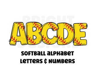 Softball alphabet png 300dpi transparent png. 5 styles of alphabet letters A-Z. Uppercase letters