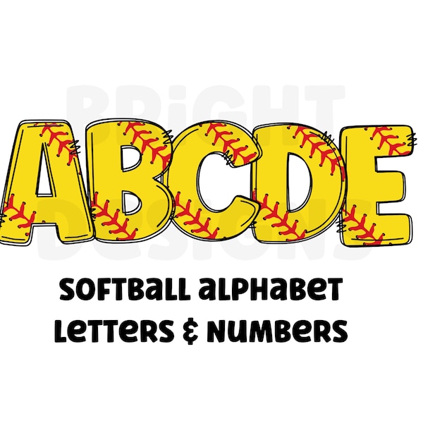 Softball alphabet png 300dpi transparent png. 5 styles of alphabet letters A-Z. Uppercase letters