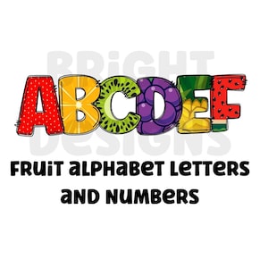 Alfabeto de frutas png clipart letras 300dpi png transparente. 6 estilos de letras del alfabeto A-Z. Letras mayúsculas