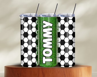 Personalised soccer football tumbler wrap. Canva edit. Add any name and download. For sublimation