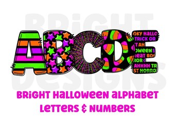 Halloween-alfabetet png clipart bokstäver 300 dpi transparent png. 5 stilar med bonus Halloween clipartbilder. Halloween-alfabetets bokstäver.