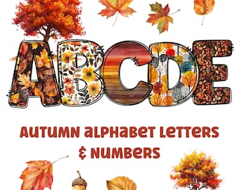 Fall Alphabet PNG Clipart: Autumn Letters, Numbers (Digital Download)