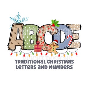 Christmas clipart letters 300dpi transparent png. 5 styles with bonus Christmas clipart images. Christmas alphabet letters.