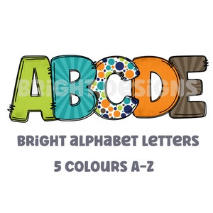 Bright clipart letters 300dpi transparent png. 5 styles of alphabet letters A-Z. Uppercase letters